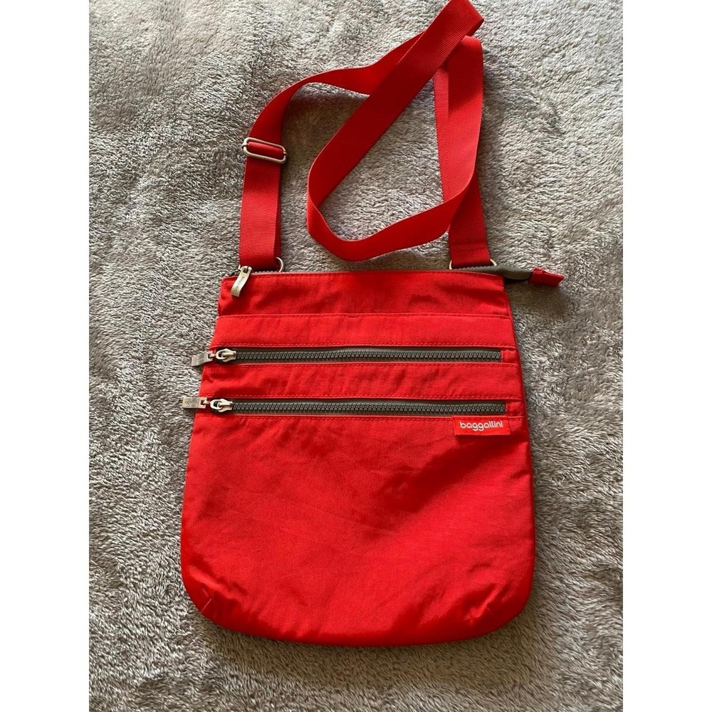 Baggallini Purse Crossbody Bag Travel Red Zipper Pockets Gimme Bright s5